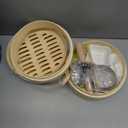 Hcooker Bamboo Steamer Basket Set, 8-Inch 2-Tier Steamer for Cooking, Chopsticks Liners Sauce Dish Dumpling Making Tools, Steaming Asian Food, Bao Buns, Meat, Dim Sum, Rice, Vegetable Steam Pot