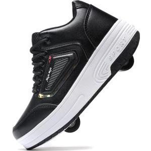 Happy Roller Roller Skate Shoes for Kids Girls & Boys, Shoes with Wheels for Ages 6-12, 2-in-1 Easy Roller Retractable Wheelies Moon Shoes for Little Kids/Big Kids (Black) 1 Little Kid