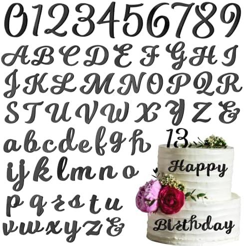 Jspupifip 128 Pcs Acrylic Alphanumeric Cake Topper (Black) | Diy Cake Decoration with Mirror Gold Number 0-9 and Alphabet A-Z Personalized Cake Picks Decor