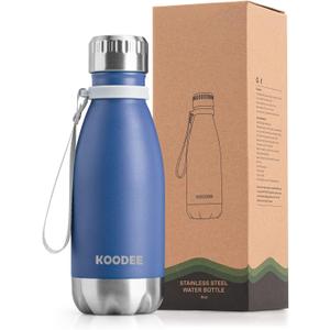 koodee Small Water Bottle 9 oz Stainless Steel Insulated Water Bottle Double Wall Vacuum Leak Proof Cola Shape Metal Sports Water Bottles (Royal Blue)