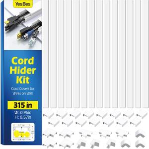 315in Cord Hider Kit, Paintable Cable Raceway, Cord Covers for Wires on Wall, Cord Hider for Wall Mount tv, tv Cable Hider Wall kit, Wire Covers for Cords, 20X L15.7in X W0.96in X H0.57in, White