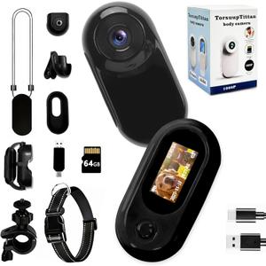 Mini Body Camera 1080P with 64GB Card, Audio & Video Recording, Wearable Action Body Cam, Thumb-Size POV Camera, Portable Recorder for Daily Life, Travel, Pets & Motorcycle Riding (BLACK)