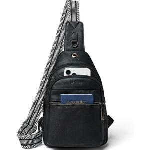 7L Sling Bag For Women Faux Leather Anti Theft Small Casual Daypack Backpack Fanny Pack Crossbody Chest Bags Purse Waterproof Black