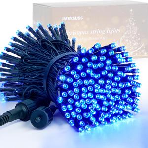 JMEXSUSS 200 LED Blue Christmas Lights Outdoor, Expandable 66ft Blue String Lights Green Wire, 8 Modes Twinkle Xmas Tree Light Plug in for Party Indoor Ceiling Beroom Patio Fence Yard Decor