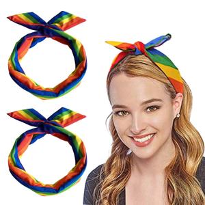 2 Pcs Pride Rainbow Adjustable Headbands Scarf, LGBT Rainbow Hair Band for Girl Women Pride Festivals Parades Raves Hair Decoration Accessories