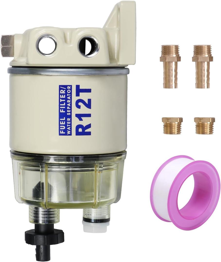 Marine Fuel Water Separator/Diesel Fuel Filter/Water Separator for R12T MARINE SPIN-ON HOUSING 120AT NPT ZG1/4-19 Includes 2 fittings,2 plugs