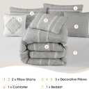 Stratford Park Grey 7 Piece Comforter Set, Jacquard Patchwork King Size Bedding Set, All Season Bedding, Matching Pillows, Shams, Bed Skirt