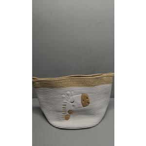 Large Blanket Baskets for Living Room Decor, Toy Storage Baskets Woven Cotton Rope Storage Basket for Kids, Dog Toys Organizer Clothes Hamper with Embroidery Decor for Nursery Laundry (Large, Giraffe)