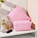 SOIDRAM 2 Pieces Makeup Bag Large Corduroy Cosmetic Bag Capacity Canvas Mix Travel Toiletry Bag Organizer Cute Makeup Brushes Aesthetic Accessories Storage Bag for Women,Corduroy Mix Hot Pink