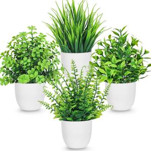 Der Rose 4 Pack Fake Plants Small Artificial Plants in Pots Faux Plants Indoor for Home Kitchen Table Bathroom Decor Accessories (White)