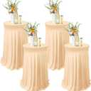 Tegeme 4 Packs Round Spandex Cocktail Tablecloths with Skirt 32 x 43 Inch Cocktail Round Table Cover Spandex Stretch Square Tablecloth Skirt for Table Bar Wedding Party Banquet (Champagne)