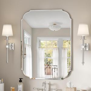 Silver Wall Mirror-Beveled Edge Frameless Mirror for Bathroom, Vanity, Bedroom, Rectangle Mirrors （32X24inch）