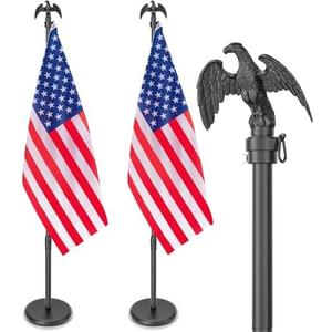 8 FT Indoor Flag Pole and Stand, Heavy Duty Indoor Flag Pole Kit with Weighted & Thickened Base, Eagle Topper, 3x5 FT American Flag, Adjustable Presidential Indoor Flagpole for Office School City Hall