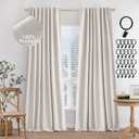 MIULEE 100% Blackout Curtains 90 inches Long Linen Curtains & Drapes for Bedroom Back Tab Living Room Darkening Full Black Out Window Curtain Panels Rod Pocket, Beige, 2 Panels Set