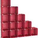 UNKU Cube Storage Organizer, 16 Cube Closet Organizer Storage Shelves, DIY Stackable Bookcase, Clothes Organizer Shelf for Closet, Bedroom, Living Room, Cabinet, Home, Office, Red