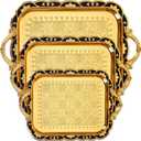 3 Pack Metal Serving Trays, Vintage, Black, Gold