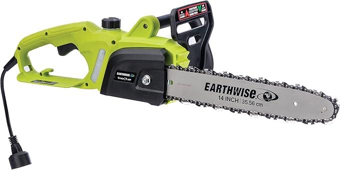 Earthwise CS33114 14-Inch 9-Amp Corded Electric Chainsaw, Green