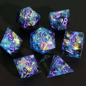 Mini Planet DND Sharp Edge Polyhedral Dungeons and Dragons Iridescent Handmade Dice Set