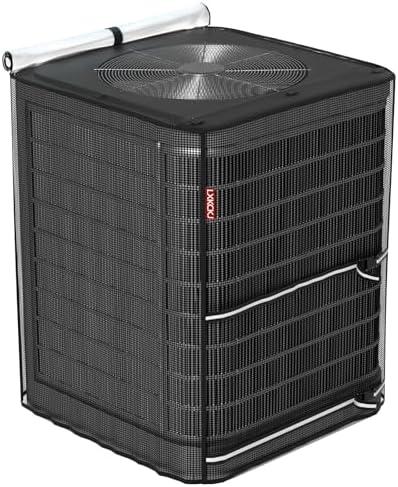 LXKCKJ Full Mesh Top Air Conditioner Cover for Outside Units- 2 in 1 Central Air conditioner Cover with 420D Waterproof Fabric and Textilene, Outdoor AC Covers Defender (Black-32x32x36)
