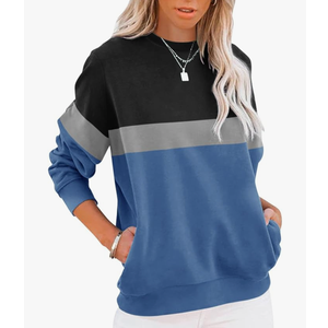 Women's Casual Long Sleeve Color Block/Solid Tops Crewneck Sweatshirts Cute Loose Fit Pullover with Pockets XXL