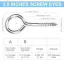 Aovchei Eye Screws, 18Pcs 2.5 inches 304 Heavy Duty Stainless Steel Screw Hooks, Rust-Resistant Self Tapping Eyelet Bolts for Wood, Securing Cables Wires, Indoor & Outdoor for Hanging Artwork