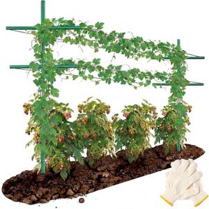 2 Set 7ft Adjustable Garden Trellis for Climbing Plants, Post Mounted Heavy Duty Outdoor Grape Trellis with Gloves for Tomatoes, Dragon Fruit, Cucumbers, Raspberries & Beans