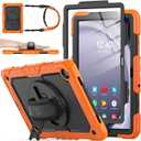 SEYMAC stock Case for Samsung Galaxy Tab A9+ Plus 11'', Full-Body Drop Protection Case with Screen Protector Pencil Holder [360 Rotating Hand Strap] &Stand, Orange+Black