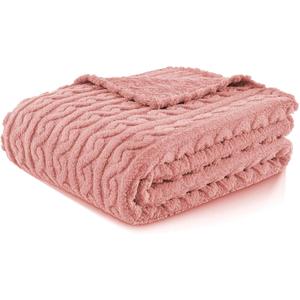 FY FIBER HOUSE Sherpa Blanket - 3D Pattern Design Dusty Pink Throw Blanket for Sofa Couch, Bed, Warm Super Soft Cozy Microfiber Fleece Blanket for Living Room, Throw 50x60