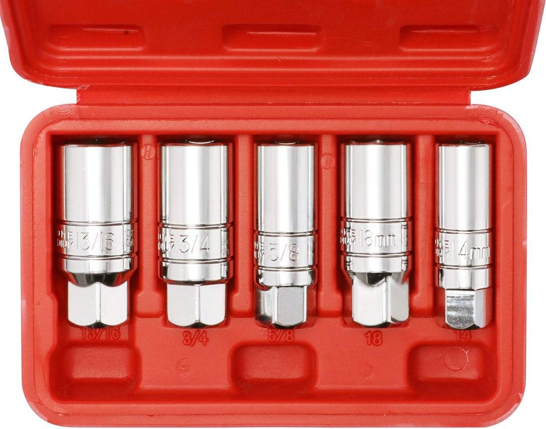 CASOMAN 3/8-Inch Drive Spark Plug Socket Set, 6-Point, 5/8-Inch, 3/4-Inch, 13/16-Inch, 14mm, 18mm, 5-Piece Set