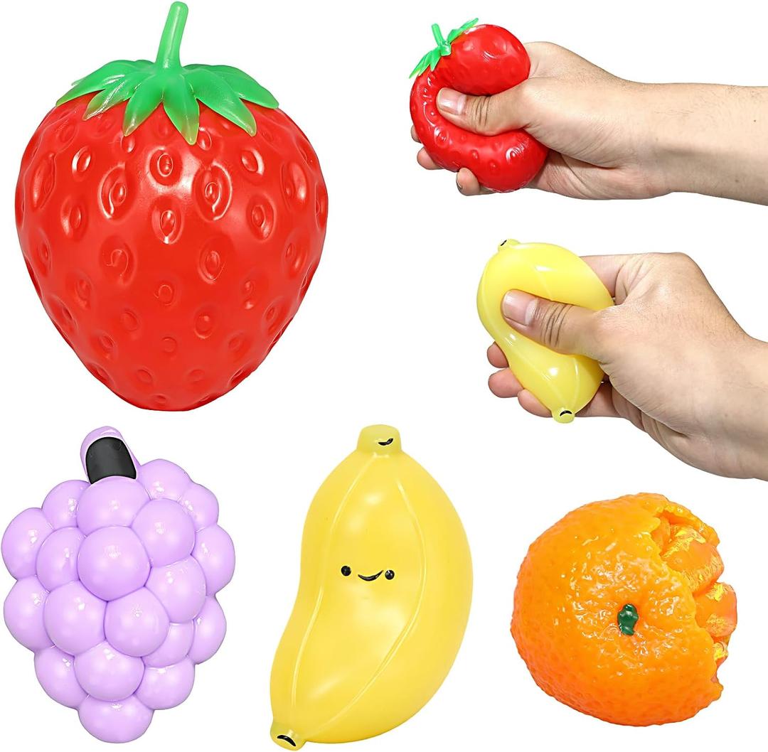 4Pcs Taba Squishies Fruit Set, Strawberry Banana Grape Orange Squeeze Toys, Upgrade Food Squishy, Fidget Toys, Christmas Easter Valentines Gift for Kids, Sunny Days Squishy