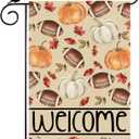4 x Fall Welcome Pumpkins Footballs Maple Leaves Autumn Garden Flag Yard Flag 12x18 Inch Double Sided Small Mini Yard Outdoor Outside Farmhouse Holiday Decoration