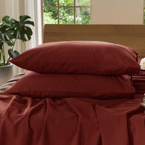MooMee Bedding Pillowcases Pack of 2 100% Washed Cotton Linen Like Textured Breathable Durable Soft Comfy (Solid Fired Brick Red, Standard)