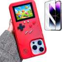 Game Case for iPhone 15 Pro Retro Video Game Phone Case Playable Design, Shockproof Funny Gaming Cover for iPhone, Classic Creative Gamer Birthday Gifts, Red