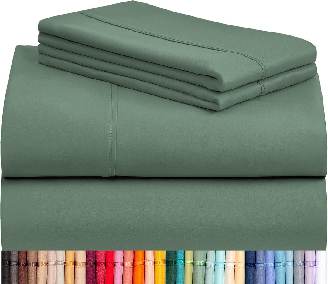 LuxClub 4 PC Queen Sheet Set, Breathable Luxury Bed Sheets, Deep Pockets 18" Wrinkle Free Cooling Sheets Machine Washable Hotel Bedding Silky Soft - Tree Moss Green, Queen