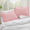 KKJIAF Ruffle Pillow Cases Standard Size Set of 2, Ruffled Pillow Covers with Envelope Closure, Wrinkle Resistant Pillowcases 20" x 26", Ruffled Pillow Shams, Light Pink