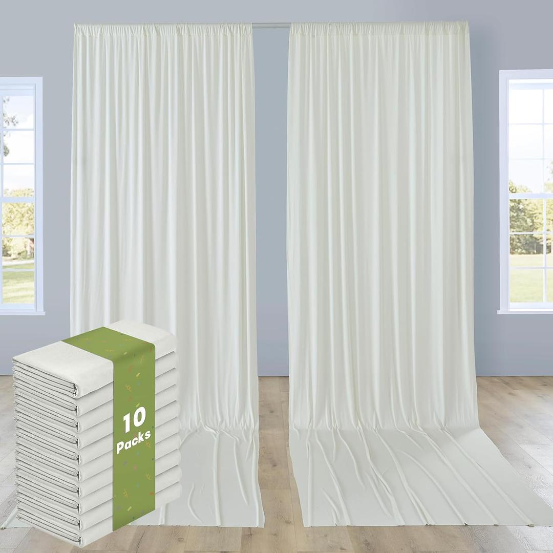 10 Panels 5x12ft Ivory Backdrop Curtains for Parties, Wrinkle Free Polyester Ivory Photo Backdrop Drapes 12 ft Long Back Drop Cloth for Wedding Birthday Photography Background Party