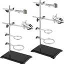 2 Pack 16 Inch Lab Stand Set,Laboratory Grade Stand Support Set with Coated Base, 4 Retort Rings, 2 Flask Clamp, 2 Burette Clamp