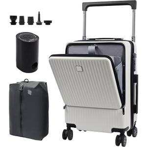 Luggage Suitcase Travel Vacuum Carry: 20 Inch Carry On Rolling Spinner Wheels with Air Vacuum Seal Compression Pump TSA Lock - ABS Hardside Lightweight Expandable Hardshell for Women Men White, 21x10x15 inches