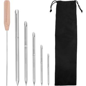 7pcs Rope Splicing Tool Kit, 6-in-1 Stainless Steel FID Tools with Pusher and Storage Bag for Double Braid Eye Rope 1/4" 5/16" 3/8" 7/16" 1/2" for Quick Recovery and Splicing