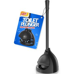 Toilet Plunger with Holder, Plunger with Unique Holder for 5.7-inch Toilet Drain, Plungers for Bathroom with Holder, Toilet Plunger Heavy Duty (1, Black)