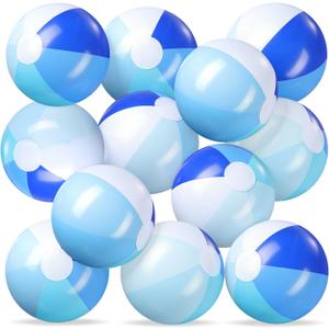 Realspring 12 Pcs Pastel Inflatable Beach Balls Kids Bulk Blue Stripe Jumbo Big Beach Balls Pool Floating Toys for Adults Water Games Baby Shower Birthday Summer Swimming Party Decor Favor(10 Inch)