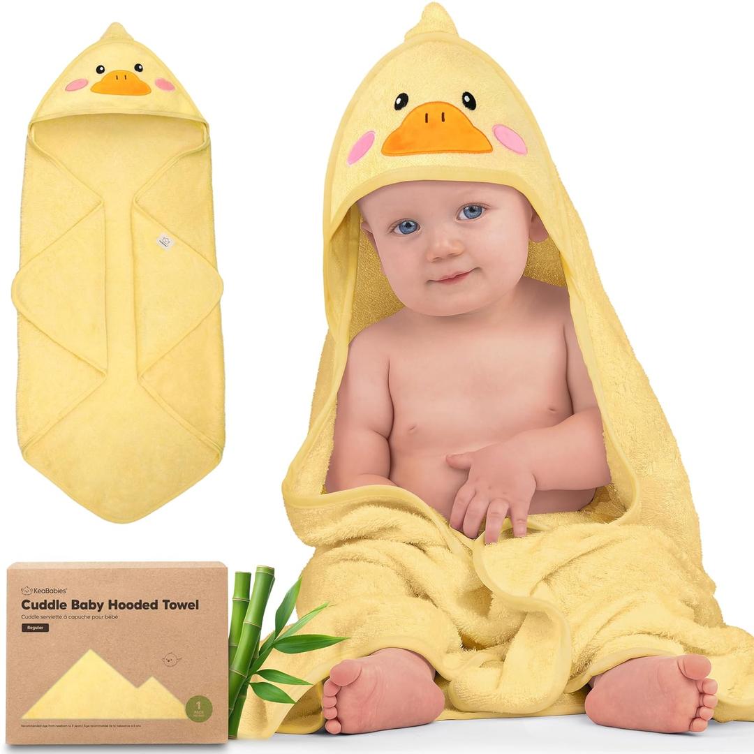 KeaBabies Hooded Baby Towel for Newborn - Viscose Derived from Bamboo Large Baby Bath Towels with Hood for Boys, Girls, Toddler, Extra Absorbent & Soft Newborn Bath Essentials(Duck, Regular)