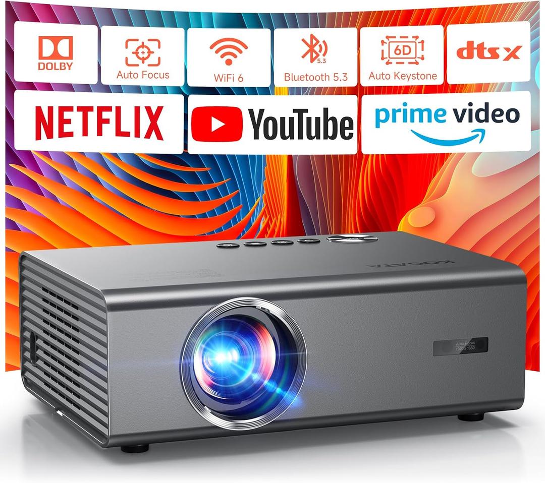 4K Projector with Built-in Apps, 1500ANSI Auto Focus&6D Keystone Dolby Audio Kogata Smart Projector with WiFi 6 Bluetooth Outdoor Movie Proyector for Home Theater HDR10+ UPGRADE