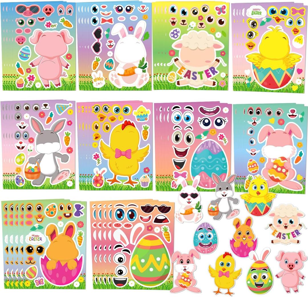 Easter Stickers for Kids, 50 Sheets Make Your Own Stickers, Easter Basket Stuffers DIY Bunny Stickers Sheets, Easter Gifts Decorations for Eggs Easter Crafts for Toddlers Egg Fillers Spring Stickers