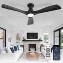Depuley 52-Inch Ceiling Fans with Lights: Black 3 Blade Flush Mount Low Profile Ceiling Fan for Bedroom - Dimmable Indoor Outdoor Fan with Remote APP Control Ultra Quiet DC Motor Timer