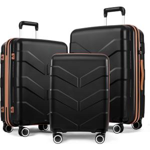 Luggage Sets 3 Piece with Spinner Wheel, Hardside Suitcase Set with TSA Lock, Expandable Lightweight Travel Luggage for Men and Women, Black (20in/24in/28in)
