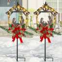 2 Pcs Nativity Scene Outdoor Yard Stakes Metal Christmas Light Decorations LED Christmas Decorations Nativity Scene Outdoor Solar Outdoor Lighted Nativity Scene for Pathway Garden Lawn (Classic)