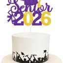 3 x Senior 2026 Graduation Decoration Cake Topper Glitter Grad Sticks Congratulations Ideas Purple Gold