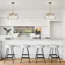4-Light Glass Brushed Nickel Chandeliers for Dining Room 17.3" Round Modern Farmhouse Chandelier Drum Hanging Pendant Ceiling Light Fixture for Hallway Entryway Kitchen Island Foyer Bedroom