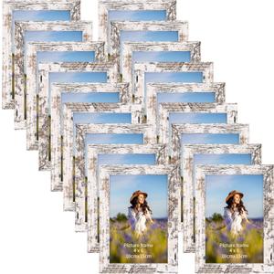 PETAFLOP Wooden Bulk 4x6 Picture Frame Set of 18, White Distressed Photo Frames Fits 4 by 6 for Wall or Tabletop Display